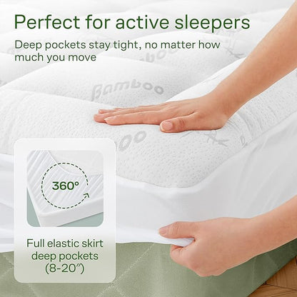 Ultra Soft Full Size Mattress Topper - Viscose Made from Bamboo Pillow Top Mattress Pad for Back Pain Relief - Naturally Cooling for Hot Sleepers, White