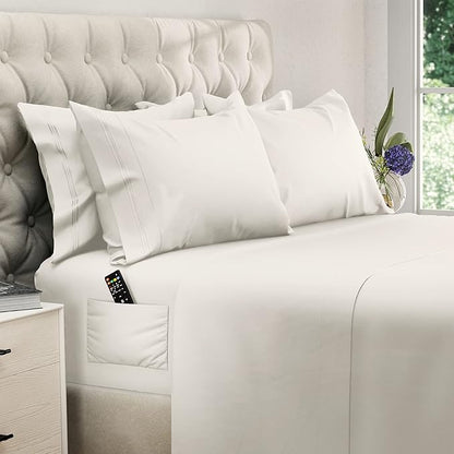DREAMCARE California King Sheet Sets – 6 pcs Cooling Bed Sheets – up to 15” Deep Cal King Sheets – 2500 Supreme Collection – Extra Soft 100% Brushed Microfiber Hotel Luxury with Side Pocket – Ivory