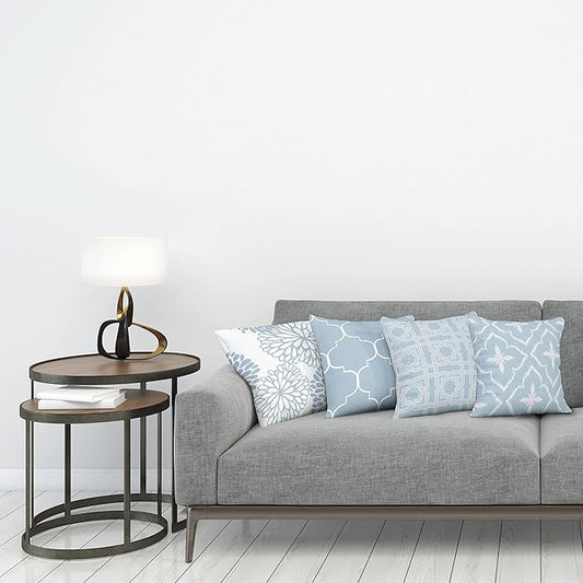 Ambesonne Vintage Throw Pillow Cushion Case Pack of 4, Monochrome Design Grid Trellis Quatrefoil Mesh and Dahlia Flowers Modern, Modern Accent Double-Sided Digital Printing, 20", Pale Cadet Blue White