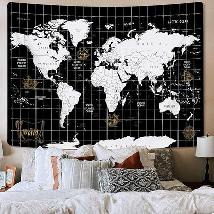 World Map Tapestry Wall Hanging, World Geographical Asia Europe South City Topography America Africa Japan Wall Decor Tapestries Map of Wall Art for Bedroom Living Room Home Office