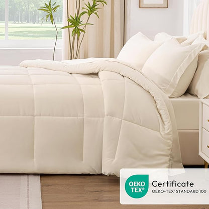 Love's cabin Twin Comforter Set Beige, 5 Pieces Twin Bed in a Bag, All Season Bedding Sets with 1 Comforter, 1 Flat Sheet, 1 Fitted Sheet, 1 Pillowcase and 1 Pillow Sham