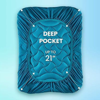 SLEEP ZONE King Size Cooling Mattress Pad, Premium Zoned Quilted Fitted Mattress Topper, Elastic Mattress Protector Cover, Machine Wash Durable, Deep Pocket 8-21 inch, Teal, King