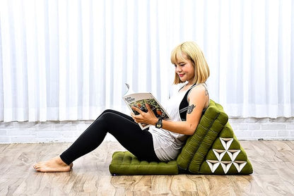Leewadee - Comfortable Japanese Floor Mattress - Thai Floor Bed with Triangle Cushion - Futon Mattress - Thai Massage Mat, 67 x 21 inches, Green, Kapok Filling