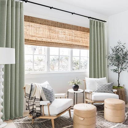 RYB HOME Linen Sheer Curtains and Drapes for Living Room and Dining Room 90 inches Length, Breathable Back Tab/Rod Pocket Semi Sheer Curtains, Sage Green, W 52 x L 90 inches, 2 Panels Set