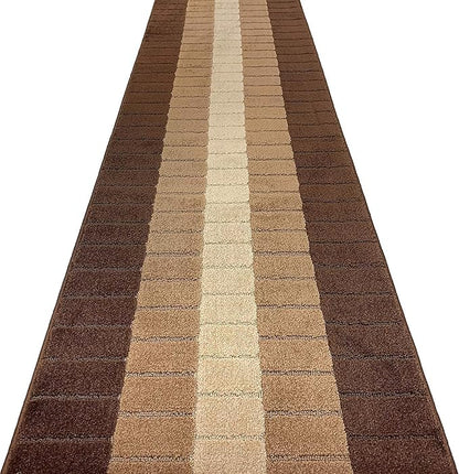 Custom Size Modern Geometric Pattern Carpet Runner Rug for Hallways, Slip Resistant Latex Rubber Backed, 31 inch Wide X Customized Length, Squares Brown, 31 inch X 10 feet