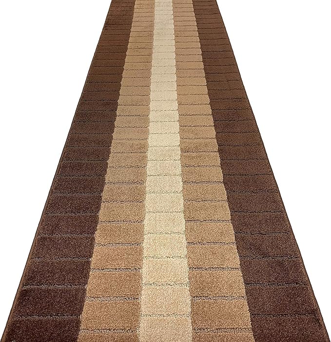 Custom Size Modern Geometric Pattern Carpet Runner Rug for Hallways, Slip Resistant Latex Rubber Backed, 31 inch Wide X Customized Length, Squares Brown, 31 inch X 5 feet