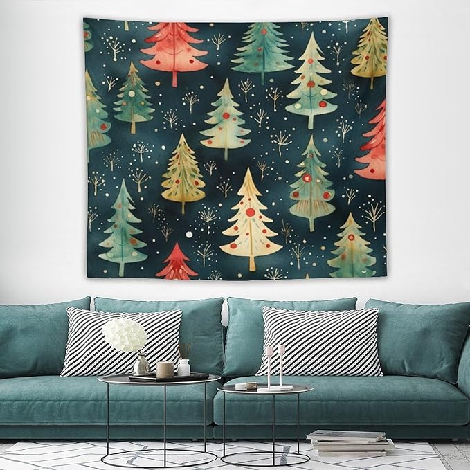 MaSiledy Tapastry's Wall Hanging Vintage Christmas Tree Watercolor Tapestry Merry Christmas Winter Xmas Bedroom Tapestries Wall Hanging for Bedroom 50"x60" Xmas Wall Hanging Polyester Tapestries