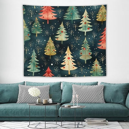 MaSiledy Tapastry's Wall Hanging Vintage Christmas Tree Watercolor Tapestry Merry Christmas Winter Xmas Bedroom Tapestries Wall Hanging for Bedroom 50"x60" Xmas Wall Hanging Polyester Tapestries