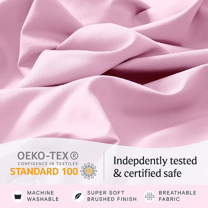 LuxClub 4 PC Sheet Set Bed Sheets Deep Pockets Eco Friendly Wrinkle Free Cooling Machine Washable Hotel Bedding Silky Soft - Powder Pink Full