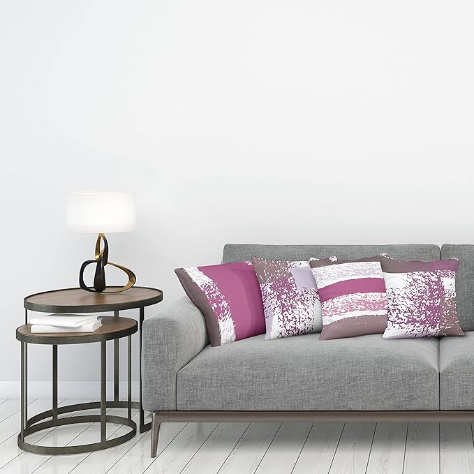 Ambesonne Grunge Throw Pillow Cushion Case Pack of 4, Abstract Design Simplistic Minimal Stripes Brushstrokes Contemporary, Modern Accent Double-Sided Digital Printing, 24", Grey Pink and Dark Mauve