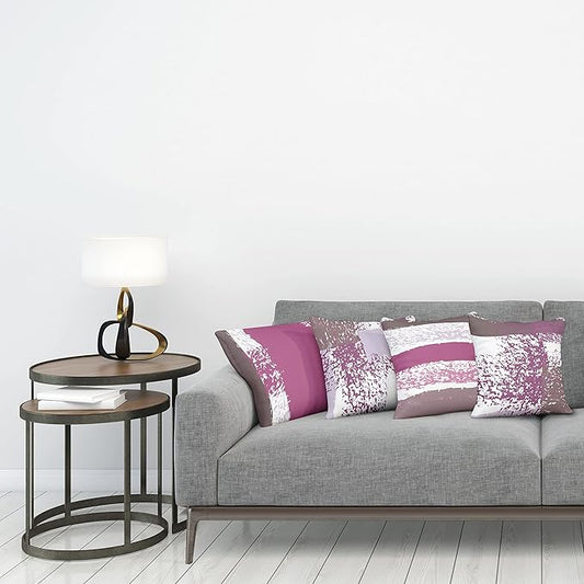 Ambesonne Grunge Throw Pillow Cushion Case Pack of 4, Abstract Design Simplistic Minimal Stripes Brushstrokes Contemporary, Modern Accent Double-Sided Digital Printing, 24", Grey Pink and Dark Mauve