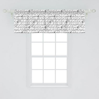 Ambesonne Music Window Valance Pack of 2, Abstract Style Professional Pattern Notes and Clef Sheet Play Writing Print, Rod Pocket Curtain Valances for Kitchen Bedroom, 42" X 18", Black White