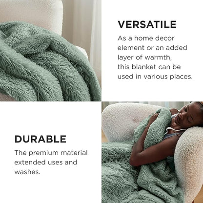 Bedsure GentleSoft Fluffy Sage Green King Size Blanket for Bed, Thick Soft Sherpa Faux Fur Fleece Bedding Fuzzy Plush Winter Warm Heavy Big Large King Blanket, Cozy Green Gifts for Men Women, 108x90