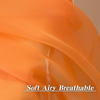 HUTO Orange Sheer Curtains 96 inches Long for Bedroom Top Rod Pocket Sheer Window Panels Curtains for Nursery Living Room 52 by 96 Inch Length Set of 2