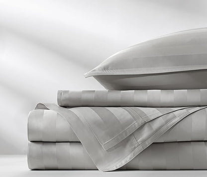 Full Sheets by Pure Bamboo, Genuine 100% Organic Viscose Derived from Bamboo Bed Sheet Set, Luxuriously Soft & Cooling, Double Stitching, Lifetime Quality Promise (Full, Jacquard Silver)
