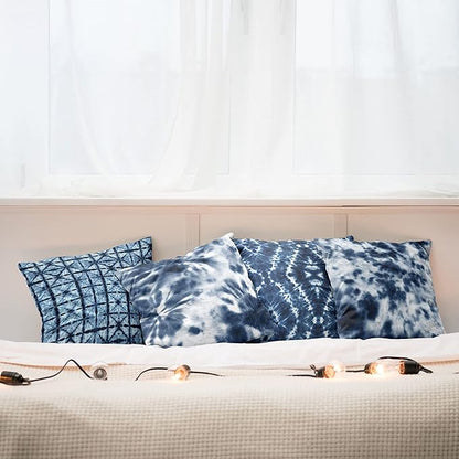 Ambesonne Ethnic Throw Pillow Cushion Case Pack of 4, Watercolor Inspired Hippie Style Tie Dye Like Print Batik Bohemian Themes, Modern Accent Double-Sided Digital Printing, 20", White Blue