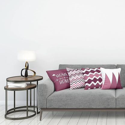 Ambesonne Modern Throw Pillow Cushion Case Pack of 4, Geometric Style Pattern of Triangles Zigzags Love Home Phrase Print, Modern Accent Double-Sided Digital Printing, 24", Dried Rose and Pale Pink