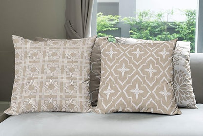 Ambesonne Vintage Throw Pillow Cushion Case Pack of 4, Monochrome Design Grid Trellis Quatrefoil Mesh and Dahlia Flowers Modern Print, Modern Accent Double-Sided Digital Printing, 18", Tan and White