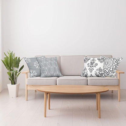 Ambesonne Retro Throw Pillow Cushion Case Pack of 4, Trellis Grid Medieval Floral Damask Mandala Flower Ornament in Modern Grayscale, Modern Accent Double-Sided Digital Printing, 20", Grey and White