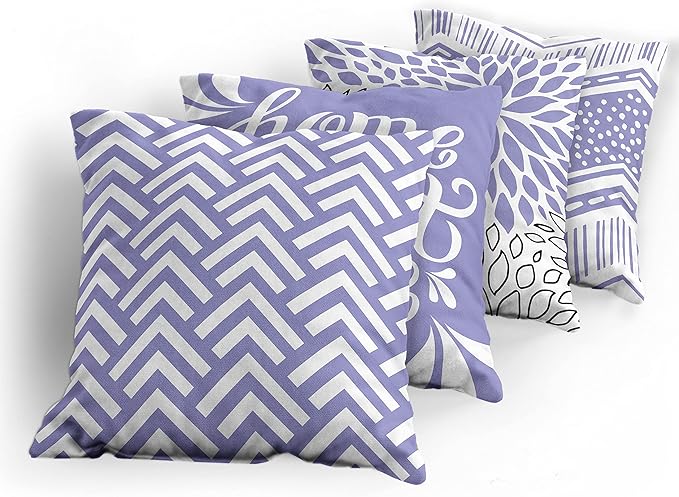 Ambesonne Geometric Throw Pillow Cushion Case Pack of 4, Home Phrase Minimal Zigzag Squama Dahlia Flower Petals Chevron Tribal, Modern Accent Double-Sided Digital Printing, 20", Lavender and White