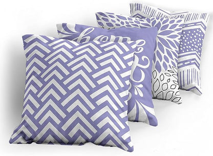 Ambesonne Geometric Throw Pillow Cushion Case Pack of 4, Home Phrase Minimal Zigzag Squama Dahlia Flower Petals Chevron Tribal, Modern Accent Double-Sided Digital Printing, 20", Lavender and White