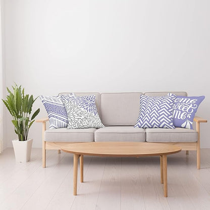 Ambesonne Geometric Throw Pillow Cushion Case Pack of 4, Home Phrase Minimal Zigzag Squama Dahlia Flower Petals Chevron Tribal, Modern Accent Double-Sided Digital Printing, 18", Lavender and White