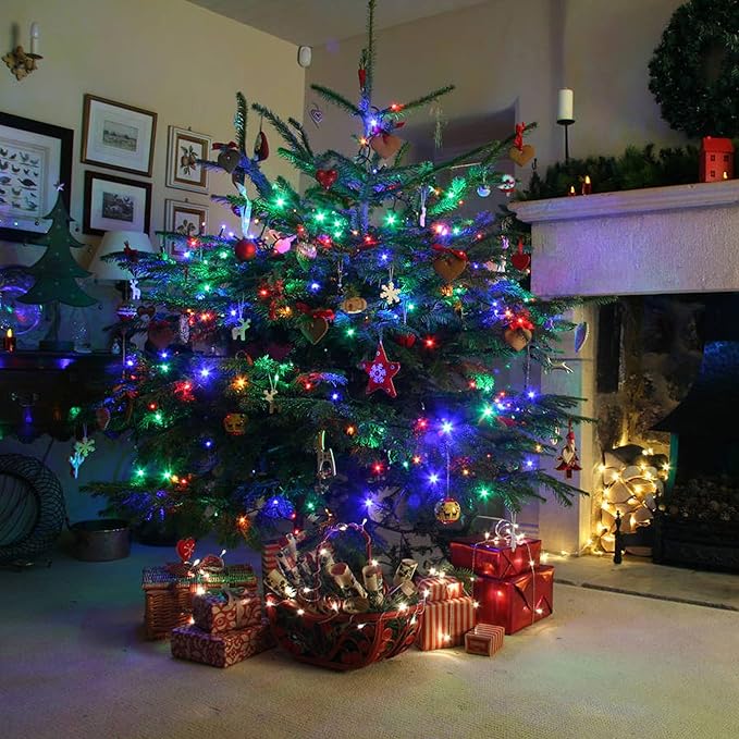 Dazzle Bright Christmas String Lights, 66FT 200 LED Connectable Green Wire 8 Modes String Lights, Waterproof Christmas Lights for Indoor Outdoor Patio Party Wedding Decorations, Multi-Colored