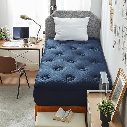 Hansleep Twin Mattress Topper Viscose Derived from Bamboo, Memory Foam Pillow Top Mattress Topper Twin with Deep Pocket, Breathable Mattress Pad for Back Pain Relief, 39" x 75", Navy Blue