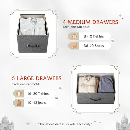 WLIVE Large Dresser for Bedroom, Fabric Dresser with 10 Drawers, Storage Tower with Fabric Bins, Double Dressers, Chest of Drawers for Closet, Living Room, Hallway, Dark Grey