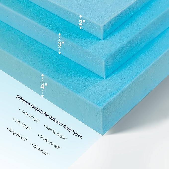 Subrtex Mattress Topper, Memory Foam Mattress Topper, Gel-Infused Memory Foam Topper for College and Dorm, Breathable Bed Toppers (4 Inch, Twin XL)