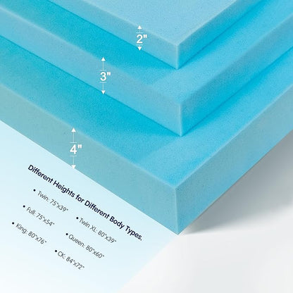Subrtex Memory Foam Mattress Topper, Gel-Infused Memory Foam Topper, Mattress Topper for Side Stomach Sleepers, Breathable Bed Toppers (4 Inch, Twin)