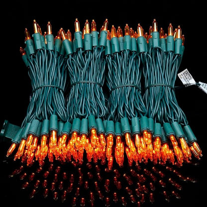 YULETIME 200 Count Orange LED Christmas Lights, 66 Feet Green Wire UL Certified Commercial Grade Holiday String Light Set (Orange)