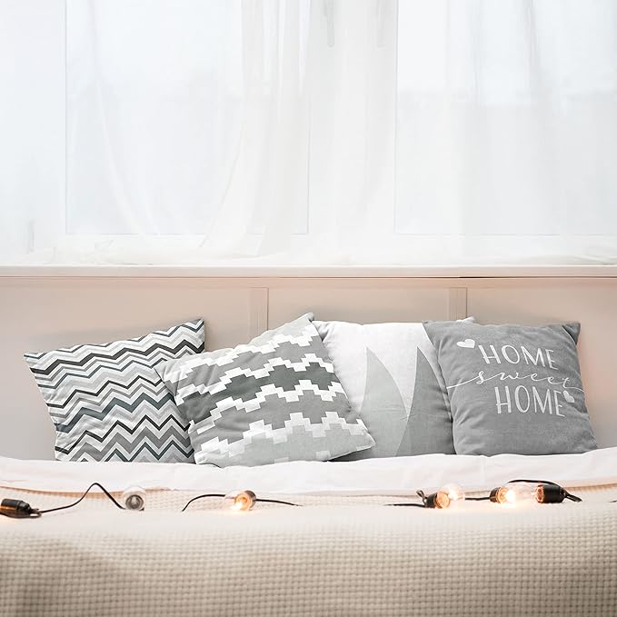 Ambesonne Modern Throw Pillow Cushion Case Pack of 4, Geometric Style Pattern of Triangles Zigzags Love Home Phrase Print, Modern Accent Double-Sided Digital Printing, 16", Pale Grey White and Dimgray