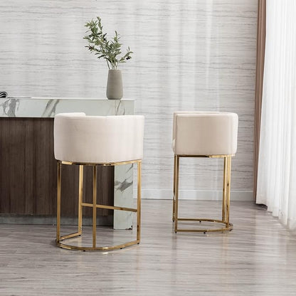 Modern Counter Height Linen Upholstered Bar Stools Set of 3, 29" Kitchen Counter Island Stools Bar Chairs with Gold Metal Frame for Kitchen Island, Cream