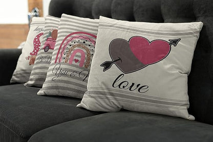Ambesonne Romantic Throw Pillow Cushion Case Pack of 4, Love Hearts Arrow You and Me Be My Valentine Hugs Kisses Lettering Print, Modern Accent Double-Sided Digital Printing, 18", Ivory Taupe and Pink