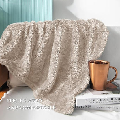Exclusivo Mezcla Plush Fuzzy Fleece Bed Blanket Twin Size, Super Soft, Fluffy and Warm Blankets, Suitable for All Seasons (Camel, 90x66 Inches)