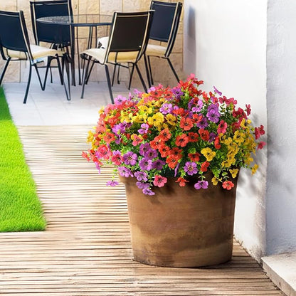Artificial Flowers Faux Plants Outdoor Fake Flowers Spring Decor,12 Bundles Outdoor Flower Plastic Plant Colorful Daisy UV Resistant for Porch Patio Yard Garden Pot Planters