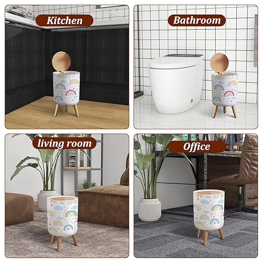 Small Trash Can with Lid Rainbow Seamless Hand Drawn Rainbow Cartoon Scandinavian Style for Garbage Bin Pet Proof Waste Basket for Kitchen Bathroom Office Bedroom Decorative 1.8 Gallon