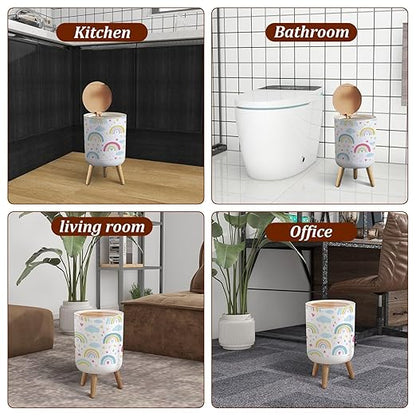 Small Trash Can with Lid Rainbow Seamless Hand Drawn Rainbow Cartoon Scandinavian Style for Garbage Bin Pet Proof Waste Basket for Kitchen Bathroom Office Bedroom Decorative 1.8 Gallon
