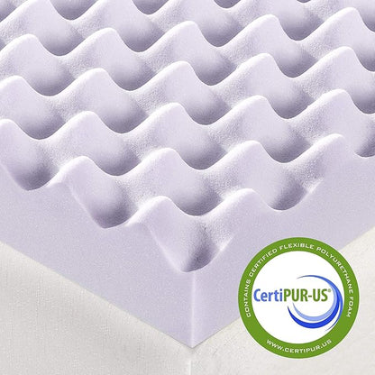 Best Price Mattress 3 Inch Egg Crate Memory Foam Mattress Topper with Soothing Lavender Infusion, CertiPUR-US Certified, Dorm Essentials, Short Queen