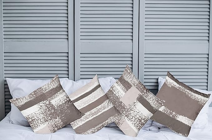 Ambesonne Grunge Throw Pillow Cushion Case Pack of 4, Abstract Design Simplistic Minimal Stripes Brushstrokes Contemporary, Modern Accent Double-Sided Digital Printing, 16", Taupe Grey and Dimgray