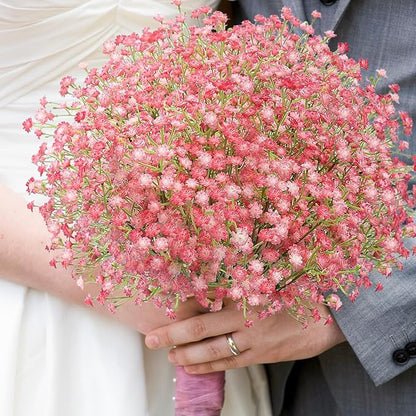 N&T NIETING Babys Breath Artificial Flowers Bulk, 10Pcs Fake Gypsophila Bouquet Flowers Real Touch Faux Babies Breath Arrangement for Wedding Floral Party Home Centerpieces Vase Decoration, Pink