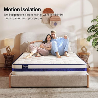Vesgantti Queen Mattress, 10 Inch Hybrid Innerspring Mattress in a Box with Memory Foam, Durable Support & Pressure Relief, Medium Firm Feel