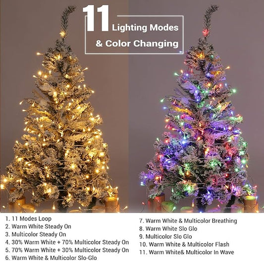 Brizled Color Changing Christmas Lights, 300 LED Christmas String Lights Connectable, 115ft 11 Modes Tree Lights Warm White & Multicolor Clear Wire Xmas Lights Remote for Xmas Party Home