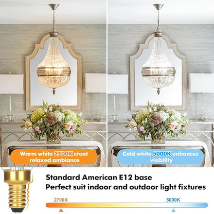 Dimmable E12 Candelabra Bulb 60 watt, 6W 630 LM Dimmable E12 LED Bulb 5000K Daylight White, Vintage Flame Tip LED Chandelier Light Bulbs, 6-Pack
