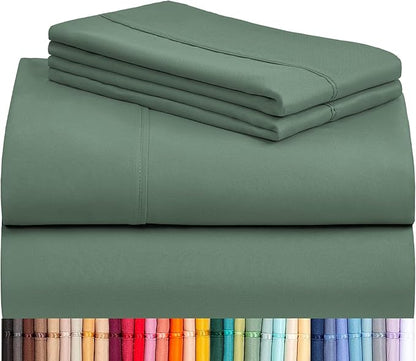 LuxClub 4 PC Full Sheet Set, Breathable Luxury Bed Sheets, Deep Pockets Wrinkle Free Cooling Bed Sheets Machine Washable Hotel Bedding Silky Soft - Tree Moss Green Full