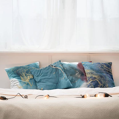 Ambesonne Marble Print Throw Pillow Cushion Case Pack of 4, Modern Style Hazy Stains and Blots Shadowy Effect Watercolor Look, Modern Accent Double-Sided Digital Printing, 24", Teal Pale Ruby Mustard