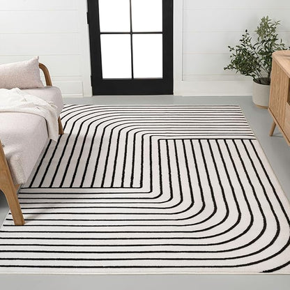 Eyely NCS101G-5 Odense High-Low Minimalist Angle Geometric Black/White 5 ft. x 8 ft. Area Rug, Black/White, 5 ft. x 8 ft., Indoor, Area Rug