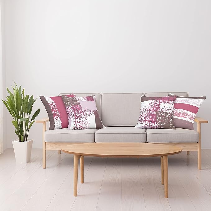 Ambesonne Grunge Throw Pillow Cushion Case Pack of 4, Abstract Design Simplistic Minimal Stripes Brushstrokes Contemporary, Modern Accent Double-Sided Digital Printing, 20", Pink Purpleblue Grey Pink