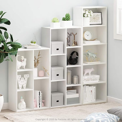 Furinno LUDER Book Shelf, 5-Tier Bookshelf, Bookcase, 9.4" x 15.8" x 52", for Living Room, Bedroom, Home Office, White